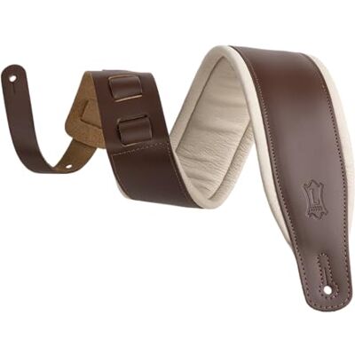 Levy's Leathers Amped Leather M26PD-BRN_CRM Sangle de guitare en cuir rembourré en mousse Marron et crème Largeur 7,6 cm, marron et crème Levy's Leathers Amped Leather M26PD-BRN_CRM Sangle de guitare en cuir rembourré en mousse Marron et crème Largeur 7,6 cm, marron et crème