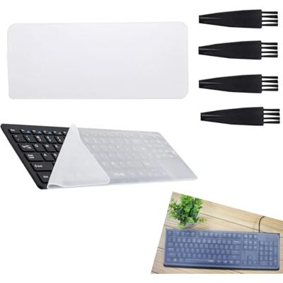 JFangZHZH Protège-clavier en silicone, 2 pièces film pour clavier + 4 brosses pour bureau, protection clavier transparente, accessoires pour ordinateurs, protection anti-poussière JFangZHZH Protège-clavier en silicone, 2 pièces film pour clavier + 4 brosses pour bureau, protection clavier transparente, accessoires pour ordinateurs, protection anti-poussière