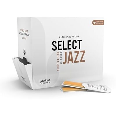 D'Addario Organic Select Jazz Lot de 25 anches pour saxophone alto non limé Force 3 Soft D'Addario Organic Select Jazz Lot de 25 anches pour saxophone alto non limé Force 3 Soft