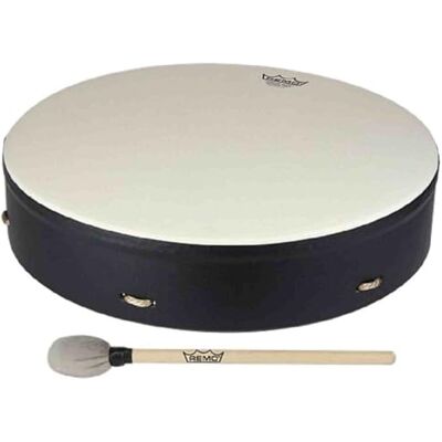 REMO World Percussion Buffalo Drum 22" x 3,5" Coque Acousticon, Peau CST pré-accordée, Poignée en nylon souple, incl. maillet, Finition noire mate E1-0322-71-CST REMO World Percussion Buffalo Drum 22" x 3,5" Coque Acousticon, Peau CST pré-accordée, Poignée en nylon souple, incl. maillet, Finition noire mate E1-0322-71-CST