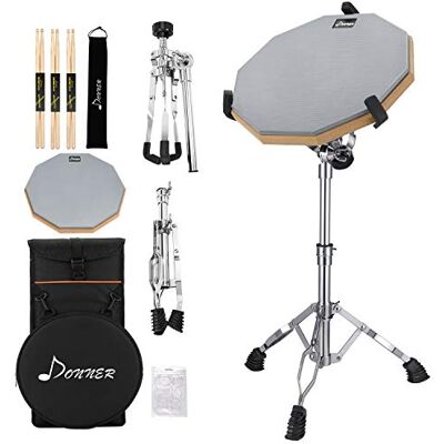 Donner Tapis d'entraînement de batterie avec support de caisse claire, y compris un coussinet de batterie double face de 30,5 cm, des baguettes, un support réglable pour tambours de 25,4 à 35,6 cm de Donner Tapis d'entraînement de batterie avec support de caisse claire, y compris un coussinet de batterie double face de 30,5 cm, des baguettes, un support réglable pour tambours de 25,4 à 35,6 cm de