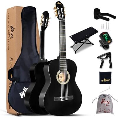 Winzz Guitare Classique Adulte Débutant avec 7 Accessoires – Pack Guitare 4/4 Cordes en Nylon Noir Brillant 39 Pouces Winzz Guitare Classique Adulte Débutant avec 7 Accessoires – Pack Guitare 4/4 Cordes en Nylon Noir Brillant 39 Pouces