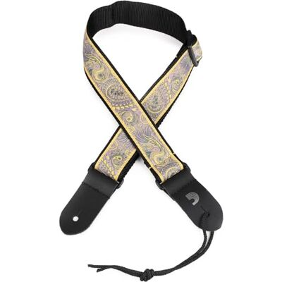 D'Addario Sangles pour ukulélé en jacquard – Sangle sans perçage – Motif cachemire, jaune/violet D'Addario Sangles pour ukulélé en jacquard – Sangle sans perçage – Motif cachemire, jaune/violet