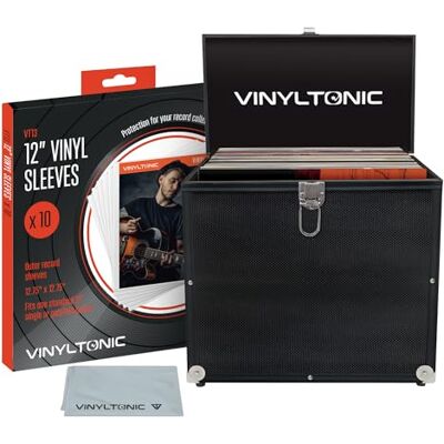 Vinyl Tonic Mallette de rangement pour disques vinyle de 30,5 cm – Peut contenir 100 disques vinyles – Comprend un chiffon de nettoyage universel et 10 pochettes de protection en vinyle, noir, Vinyl Tonic Mallette de rangement pour disques vinyle de 30,5 cm – Peut contenir 100 disques vinyles – Comprend un chiffon de nettoyage universel et 10 pochettes de protection en vinyle, noir,