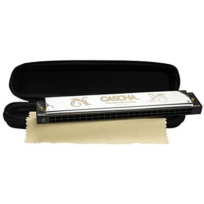 CASCHA Trémolo Harmonica Master Edition, 24 trous, do majeur, étui souple et chiffon de nettoyage inclus, Harmonica trémolo professionnel diatonique, Argent CASCHA Trémolo Harmonica Master Edition, 24 trous, do majeur, étui souple et chiffon de nettoyage inclus, Harmonica trémolo professionnel diatonique, Argent