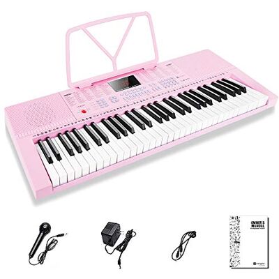 Vangoa Clavier de piano électronique 61 mini touches pour débutants avec 3 modes d'enseignement, microphone, 350 notes, 350 rythmes, 30 chansons de démonstration, rose Vangoa Clavier de piano électronique 61 mini touches pour débutants avec 3 modes d'enseignement, microphone, 350 notes, 350 rythmes, 30 chansons de démonstration, rose
