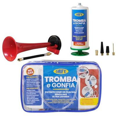 Saife Kit trompette sans gaz 2 en 1, trompette, pompe de gonflage avec adaptateurs universels, puissant comme klaxon pour sport, fêtes, urgences inépuisables Saife Kit trompette sans gaz 2 en 1, trompette, pompe de gonflage avec adaptateurs universels, puissant comme klaxon pour sport, fêtes, urgences inépuisables