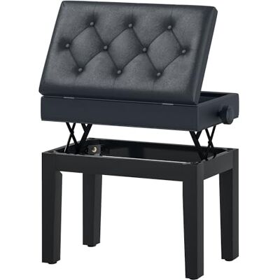 HOMCOM Banquette Tabouret siège pour Piano Hauteur réglable 55L x 33l x 48-58H cm Coffre de Rangement Interne Assise revêtement synthétique capitonné Bois Noir HOMCOM Banquette Tabouret siège pour Piano Hauteur réglable 55L x 33l x 48-58H cm Coffre de Rangement Interne Assise revêtement synthétique capitonné Bois Noir