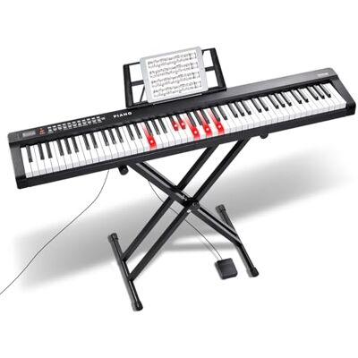 VEVOR Clavier piano numérique, 88 touches semi-lestées, ensemble clavier électrique avec support réglable, haut-parleurs intégrés, pédale de sustain, casque, Bluetooth MIDI USB, pour débutants VEVOR Clavier piano numérique, 88 touches semi-lestées, ensemble clavier électrique avec support réglable, haut-parleurs intégrés, pédale de sustain, casque, Bluetooth MIDI USB, pour débutants