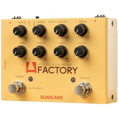 SONICAKE Pédale d'effets pour guitare acoustique Préampli Chorus Delay Reverb Dual Footswitch Pédale acoustique avec sortie XLR A Factory SONICAKE Pédale d'effets pour guitare acoustique Préampli Chorus Delay Reverb Dual Footswitch Pédale acoustique avec sortie XLR A Factory