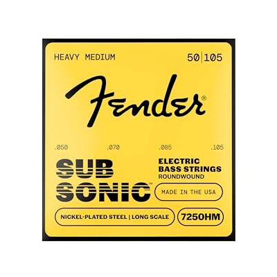Fender 7250HM SubSonic Basgitaar Snaren Nickel Staal Long Scale .050-.105 4-snarige set, medium dikte, lange mensuur, vernikkeld staal, heldere klank, snaren voor elektrische basgitaar Fender 7250HM SubSonic Basgitaar Snaren Nickel Staal Long Scale .050-.105 4-snarige set, medium dikte, lange mensuur, vernikkeld staal, heldere klank, snaren voor elektrische basgitaar