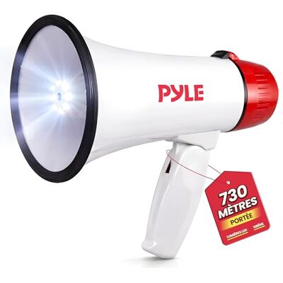 Pyle Mégaphone Portable 30W avec Sirène et Lumières LED – Portée 730 m, Volume Réglable, Poignée Pliable, Idéal pour Sport, Sécurité, Événements Extérieurs Pyle Mégaphone Portable 30W avec Sirène et Lumières LED – Portée 730 m, Volume Réglable, Poignée Pliable, Idéal pour Sport, Sécurité, Événements Extérieurs