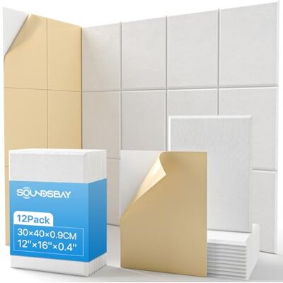 Soundsbay Lot de 12 panneaux acoustiques autocollants Blanc 30 x 40 x 0,9 cm Soundsbay Lot de 12 panneaux acoustiques autocollants Blanc 30 x 40 x 0,9 cm