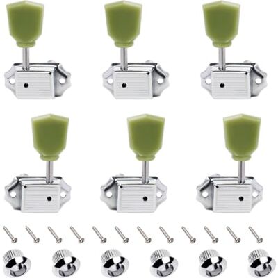 Banworks Vintage '50s Style Guitar Tuning Pegs Keys 15:1 Ratio 3L3R Guitar String Tuning Machines 8mm Peg Holes for Les Paul LP SG ES Pack of 6 JT/JXQ-06 Chrome with Green Keystone Button Banworks Vintage '50s Style Guitar Tuning Pegs Keys 15:1 Ratio 3L3R Guitar String Tuning Machines 8mm Peg Holes for Les Paul LP SG ES Pack of 6 JT/JXQ-06 Chrome with Green Keystone Button