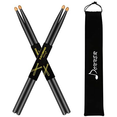 Donner Black Drum Sticks 7A Classic Maple Wood 2 Pair with Carrying Bag Donner Black Drum Sticks 7A Classic Maple Wood 2 Pair with Carrying Bag