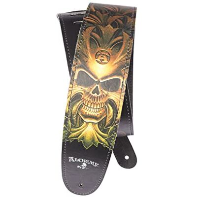 D'Addario Leren Gitaarband – Alchemy Gothic Collectie – Verstelbare Band Compatibel met Elektrische, Akoestische & Basgitaren Green Skull D'Addario Leren Gitaarband – Alchemy Gothic Collectie – Verstelbare Band Compatibel met Elektrische, Akoestische & Basgitaren Green Skull