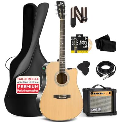 Pyle Guitare Electrique – Guitare Acoustique à Pan Coupé avec Kit d'Amplificateur, Instrument à Cordes en Acier en Bois d'Épicéa à Échelle 4/4 avec Amplificateur de Pratique, 104 cm, Blanc Pyle Guitare Electrique – Guitare Acoustique à Pan Coupé avec Kit d'Amplificateur, Instrument à Cordes en Acier en Bois d'Épicéa à Échelle 4/4 avec Amplificateur de Pratique, 104 cm, Blanc