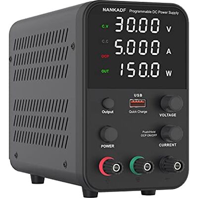 NANKADF Bloc d'alimentation de laboratoire (0-30 V, 0-5 A), réglable en CC avec affichage LED à 4 chiffres (bouton de réglage du donateur/interrupteur de sortie), noir NANKADF Bloc d'alimentation de laboratoire (0-30 V, 0-5 A), réglable en CC avec affichage LED à 4 chiffres (bouton de réglage du donateur/interrupteur de sortie), noir