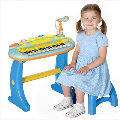 AIYAPLAY Piano électronique pour enfants 37 touches avec microphone, tabouret, lumière LED, fonction d'enregistrement et de lecture, instrument de musique pour enfants de 3 à 6 ans, bleu AIYAPLAY Piano électronique pour enfants 37 touches avec microphone, tabouret, lumière LED, fonction d'enregistrement et de lecture, instrument de musique pour enfants de 3 à 6 ans, bleu