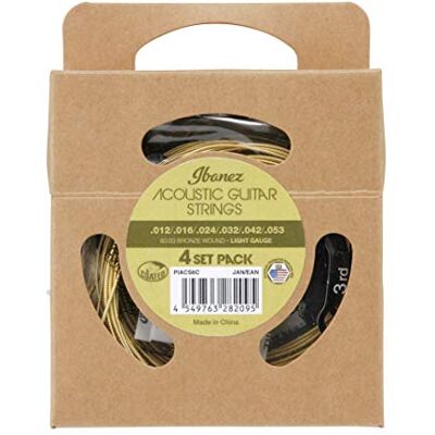 Ibanez PIACS6C Lot de 4 jeux de cordes pour guitare acoustique 6 cordes légères Ibanez PIACS6C Lot de 4 jeux de cordes pour guitare acoustique 6 cordes légères