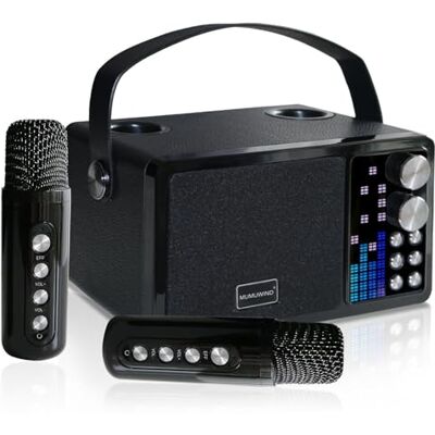 MUMUWIND Machine à karaoké, système de karaoké portable avec microphones sans fil, affichage rythmique de musique LED, haut-parleur de karaoké, système de sonorisation, prise en charge TF/USB/AUX pour fête à MUMUWIND Machine à karaoké, système de karaoké portable avec microphones sans fil, affichage rythmique de musique LED, haut-parleur de karaoké, système de sonorisation, prise en charge TF/USB/AUX pour fête à