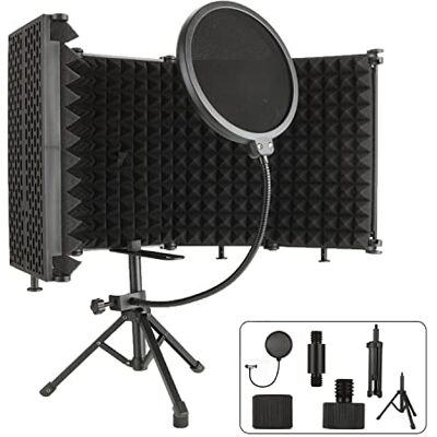 MIVIDE Bouclier d'isolation pour Microphone avec Trépied, Filtre Anti Pop Bouclier d'isolation Acoustique avec Filtre anti pop, 5 Panneaux Pliable en Mousse Absorbant pour Anti Bruit et Vent MIVIDE Bouclier d'isolation pour Microphone avec Trépied, Filtre Anti Pop Bouclier d'isolation Acoustique avec Filtre anti pop, 5 Panneaux Pliable en Mousse Absorbant pour Anti Bruit et Vent