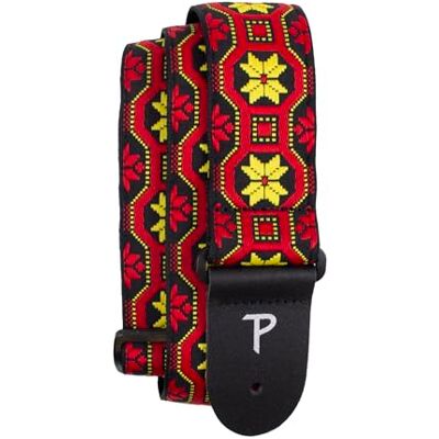 P Perri's Leathers Ltd. Perri's Leathers Ltd. – Sangle de guitare jacquard – Longueur réglable – Pour guitares électriques, acoustiques et basses – Motif floral jaune et rouge – Fabriqué au Canada P Perri's Leathers Ltd. Perri's Leathers Ltd. – Sangle de guitare jacquard – Longueur réglable – Pour guitares électriques, acoustiques et basses – Motif floral jaune et rouge – Fabriqué au Canada