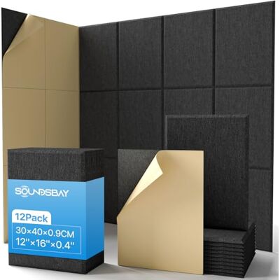 Soundsbay Lot de 12 panneaux acoustiques autocollants Noir 30 x 40 x 0,9 cm Soundsbay Lot de 12 panneaux acoustiques autocollants Noir 30 x 40 x 0,9 cm