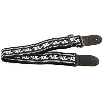 OVATION Sangle de guitare nylon Signature "Leaf" White/Black – Sangle de guitare rembourrée avec extrémités en cuir et motif de feuilles brodé OVATION Sangle de guitare nylon Signature "Leaf" White/Black – Sangle de guitare rembourrée avec extrémités en cuir et motif de feuilles brodé