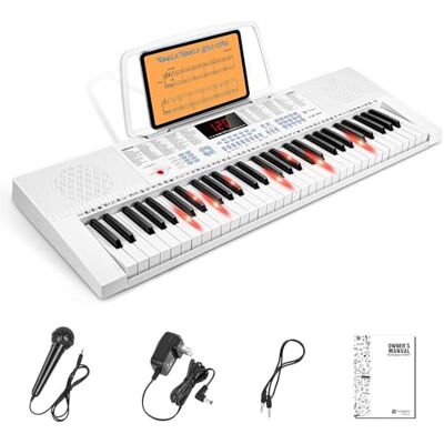 Vangoa Piano 61 touches lumineuses, pour débutants, enfant, mini clavier lumineux musical, modes d'enseignement, 350 tons, blanc Vangoa Piano 61 touches lumineuses, pour débutants, enfant, mini clavier lumineux musical, modes d'enseignement, 350 tons, blanc
