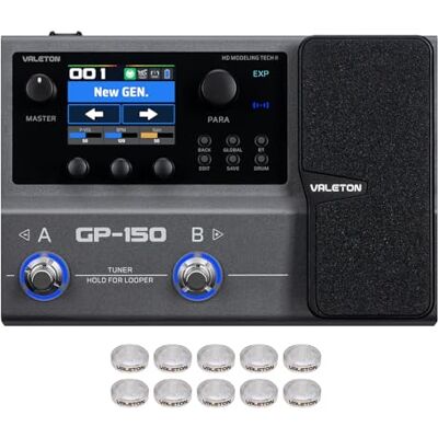 VALETON Processeur multi-effets 200+ effets de modélisation HD, chargement Looper, batterie et BT GP-150 des années 180 VALETON Processeur multi-effets 200+ effets de modélisation HD, chargement Looper, batterie et BT GP-150 des années 180