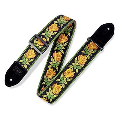 Levy's Leathers MC8JQ-004 Sangle de guitare en tissu Motif roses Jaune/doré/vert/noir 5 cm Levy's Leathers MC8JQ-004 Sangle de guitare en tissu Motif roses Jaune/doré/vert/noir 5 cm