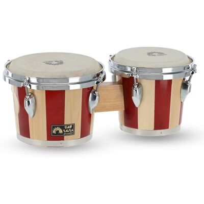 GEWA Bongo Set 7" + 8,5" Design rétro classique Peaux naturelles Fittings chromés couleur naturelle/rouge rayé 826000 GEWA Bongo Set 7" + 8,5" Design rétro classique Peaux naturelles Fittings chromés couleur naturelle/rouge rayé 826000