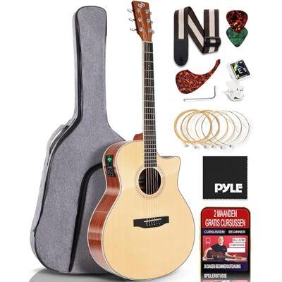 Pyle Kit de Guitare Électrique Premium, Guitare Acoustique,Table en Épicéa et Côtés en Acajou,Format Dreadnought à Pan Coupé,Cordes en Acier, avec Housse de Transport 104 cm, Finition Mate Naturelle Pyle Kit de Guitare Électrique Premium, Guitare Acoustique,Table en Épicéa et Côtés en Acajou,Format Dreadnought à Pan Coupé,Cordes en Acier, avec Housse de Transport 104 cm, Finition Mate Naturelle