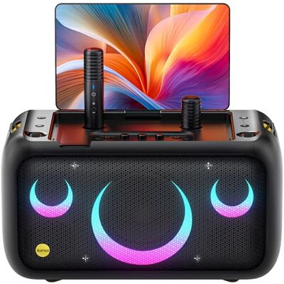 Ikarao Machine à karaoké avec écran pour affichage des paroles, haut-parleur Bluetooth portable avec 2 microphones sans fil (intégré et charge automatique) pour adultes et enfants, système de sonorisation Ikarao Machine à karaoké avec écran pour affichage des paroles, haut-parleur Bluetooth portable avec 2 microphones sans fil (intégré et charge automatique) pour adultes et enfants, système de sonorisation