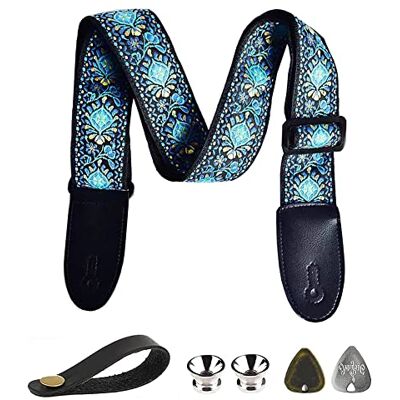 BetterJonny Sangle de guitare réglable en coton avec extrémités en cuir pour guitare western, guitare électrique, guitare acoustique, basse BetterJonny Sangle de guitare réglable en coton avec extrémités en cuir pour guitare western, guitare électrique, guitare acoustique, basse