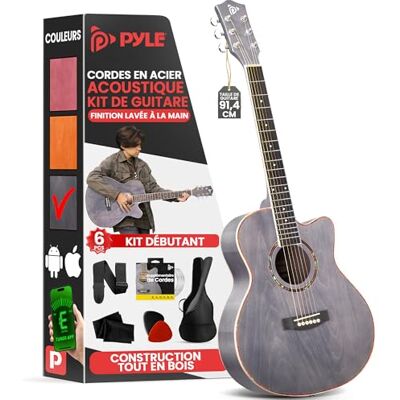 Pyle Kit de Guitare Acoustique, Taille 3/4 Junior, Guitare Enfant/Adulte pour Débutants, en Bois avec Cordes en Acier, 91,4 cm, Gris Mat Pyle Kit de Guitare Acoustique, Taille 3/4 Junior, Guitare Enfant/Adulte pour Débutants, en Bois avec Cordes en Acier, 91,4 cm, Gris Mat