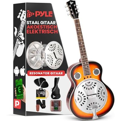 Pyle Guitare Guitare Electro Acoustique Résophonique, Résonateur Traditionnel à Manche Rond Taille Réelle, Préamplificateur Intégré, Blanc Pyle Guitare Guitare Electro Acoustique Résophonique, Résonateur Traditionnel à Manche Rond Taille Réelle, Préamplificateur Intégré, Blanc