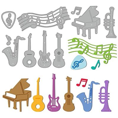 GLOBLELAND Matrices de découpe en forme d'instrument de musique piano et guitare pour amateurs de musique, instruments occidentaux, pochoirs de gaufrage pour décoration de cartes en papier, GLOBLELAND Matrices de découpe en forme d'instrument de musique piano et guitare pour amateurs de musique, instruments occidentaux, pochoirs de gaufrage pour décoration de cartes en papier,