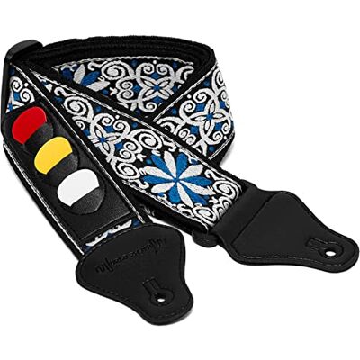 World Rhythm Sangle de guitare Motif floral Bleu World Rhythm Sangle de guitare Motif floral Bleu