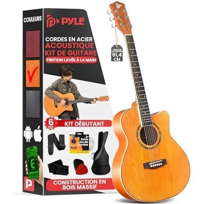 Pyle Ensemble de démarrage pour guitare acoustique à 6 cordes, idéal pour les débutants en Guitarra Acustica. Dotée d'un corps coupé, cette guitare convient aux enfants et aux adultes et aux droitiers Pyle Ensemble de démarrage pour guitare acoustique à 6 cordes, idéal pour les débutants en Guitarra Acustica. Dotée d'un corps coupé, cette guitare convient aux enfants et aux adultes et aux droitiers