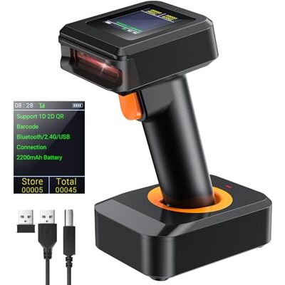 Tera Scanner de Codes-Barres 2D sans Fil, Scanner de Code QR Bluetooth, avec écran d'affichage de l'heure, indicateur de Niveau de Batterie, Base de Charge, Brevet n° 90078251950003, HW0006 Tera Scanner de Codes-Barres 2D sans Fil, Scanner de Code QR Bluetooth, avec écran d'affichage de l'heure, indicateur de Niveau de Batterie, Base de Charge, Brevet n° 90078251950003, HW0006