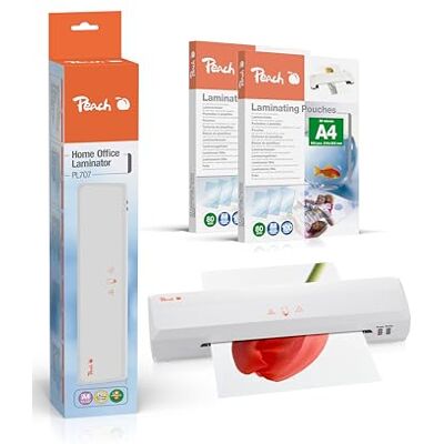Peach Plastifieuse A4 avec 210 pochettes de plastification gratuites Pour la maison et le bureau Convient pour tous les films courants dans toutes les tailles jusqu'à max. A4 PL707P Peach Plastifieuse A4 avec 210 pochettes de plastification gratuites Pour la maison et le bureau Convient pour tous les films courants dans toutes les tailles jusqu'à max. A4 PL707P
