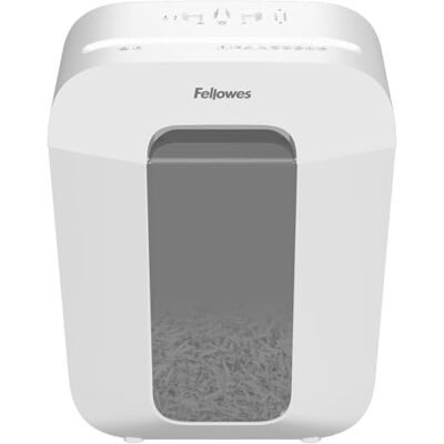 Fellowes Destructeur de document LX50, destructeur de papier avec agrafes, trombones et carte de crédit, coupe croisée, corbeille 17L, capacité 9 feuilles, idéal pour la maison, Blanc Fellowes Destructeur de document LX50, destructeur de papier avec agrafes, trombones et carte de crédit, coupe croisée, corbeille 17L, capacité 9 feuilles, idéal pour la maison, Blanc
