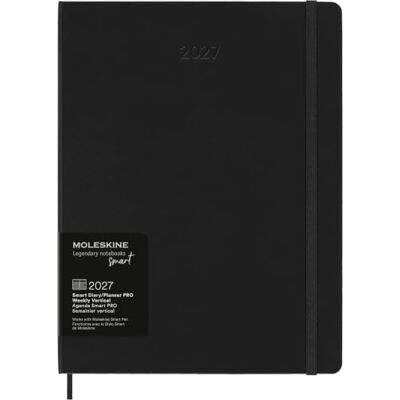 Moleskine Planificateur hebdomadaire numérique 2027, couverture rigide, planificateur vertical Smart Pro sur 12 mois avec fermeture élastique, taille XL 19 x 25 cm, noir Moleskine Planificateur hebdomadaire numérique 2027, couverture rigide, planificateur vertical Smart Pro sur 12 mois avec fermeture élastique, taille XL 19 x 25 cm, noir