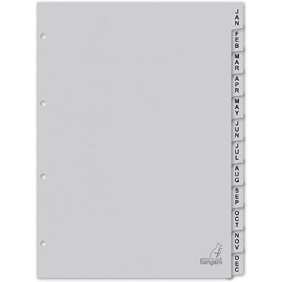 Kangaro Lot de 12 intercalaires en carton DIN A4 Jan-Dec. 180 g/m² gris recyclé FSC K412J Kangaro Lot de 12 intercalaires en carton DIN A4 Jan-Dec. 180 g/m² gris recyclé FSC K412J