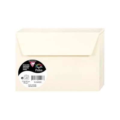 Clairefontaine 56020C Lot de 20 enveloppes autocollantes Format C6-11,4 x 16,2 cm 120 g/m² Blanc naturel Invitation à des événements et à la correspondance Gamme Polen Papier premium Clairefontaine 56020C Lot de 20 enveloppes autocollantes Format C6-11,4 x 16,2 cm 120 g/m² Blanc naturel Invitation à des événements et à la correspondance Gamme Polen Papier premium