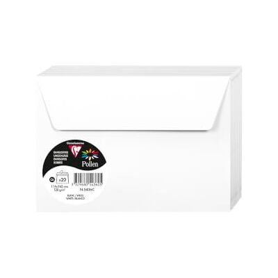Clairefontaine 5436C Paquet de 20 Enveloppes Auto-Adhésives Format C6 11,4x16,2cm 120g/m² Coloris Blanc Invitation Evènements et Correspondance Gamme Pollen Papier Premium Lisse Clairefontaine 5436C Paquet de 20 Enveloppes Auto-Adhésives Format C6 11,4x16,2cm 120g/m² Coloris Blanc Invitation Evènements et Correspondance Gamme Pollen Papier Premium Lisse