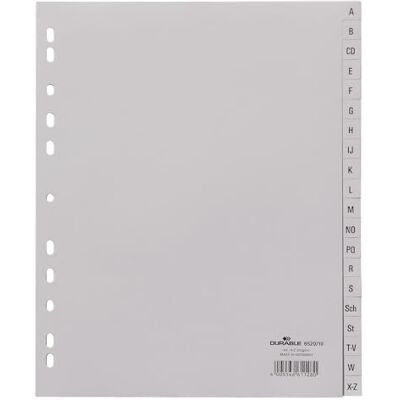 Durable 652010 Divisorio con tasti prestampati A-Z, f.to A4 verticale extra-largo, 20 tasti, foratura universale, grigio, 20 Pezzi Durable 652010 Divisorio con tasti prestampati A-Z, f.to A4 verticale extra-largo, 20 tasti, foratura universale, grigio, 20 Pezzi
