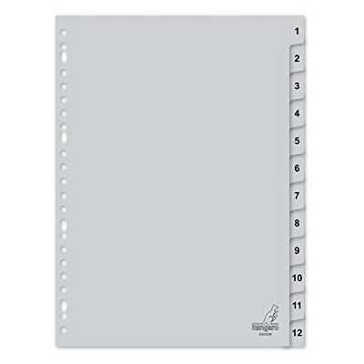 Kangaro Lot de 12 intercalaires avec chiffres en polypropylène 120 microns Gris Format A4 Kangaro Lot de 12 intercalaires avec chiffres en polypropylène 120 microns Gris Format A4